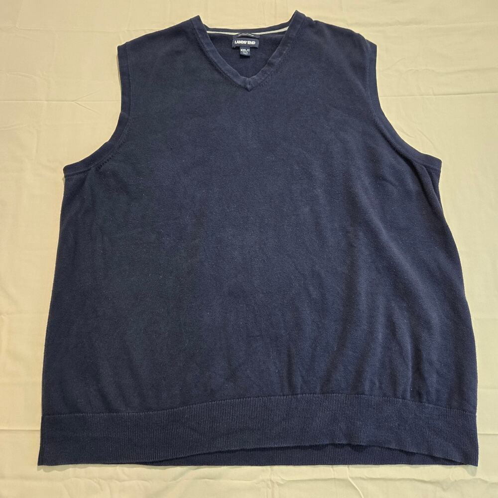 Lands' End Men's 100% Supima Cotton Sweater Vest Navy Blue Sz XXLT Preppy